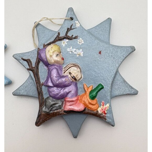 Vintage Star Shaped Christmas Tree Ornaments Festive Winter Scenes Hand Painted - Picture 3 of 7